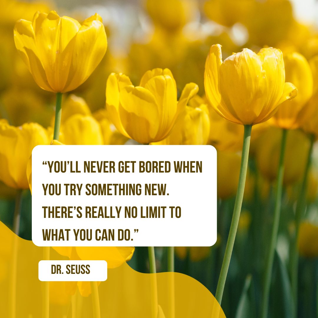 “You’ll never get bored when you try something new. There’s really no limit to what you can do.” — Dr. Seuss