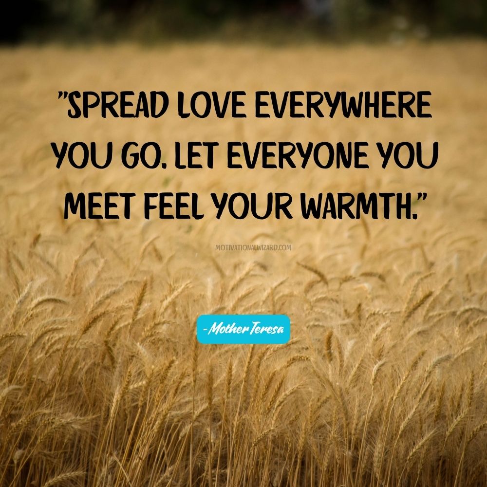 Spread love everywhere you go. Let everyone you meet feel your warmth. - Mother Teresa